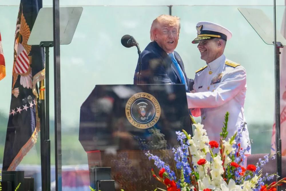 Trump Addresses U.S. Coast Guard Graduates, Emphasizes Hardline Stance on Iran Amid Nearby Protests